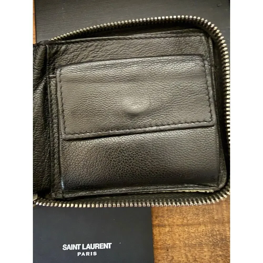 Saint Laurent Wallet Men's Black Leather Zip Around Bifold Coin Pocket W/Box